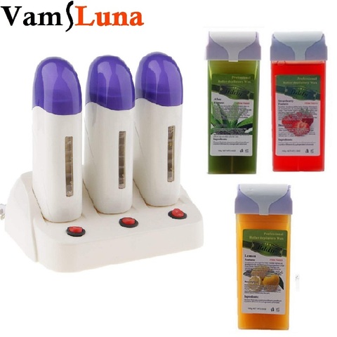 3 Pieces Women Epilators For Hair Removal Depilatory Roll on Wax Heater Roller Waxing Warmer Machine With or Without 3 Wax ► Photo 1/4