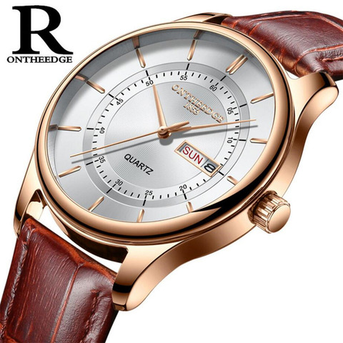 High Quality Rose Gold Dial Watch Men Leather Waterproof 30M Watches Business Fashion Japan Quartz Movement Auto Date Male Clock ► Photo 1/6