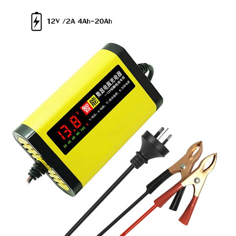 Full Automatic Car Battery Charger 110V To 220V To 12V 2A LCD Smart Fast for Auto Car Motorcycle Lead-Acid Batteries Charging ► Photo 1/6