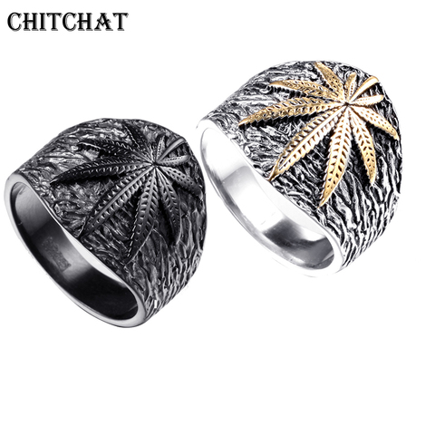 Maple Leaf Mens Stainless Steel Ring Hip hop Punk Style Gold Color Signet Ring For Rocker Mujer ► Photo 1/6