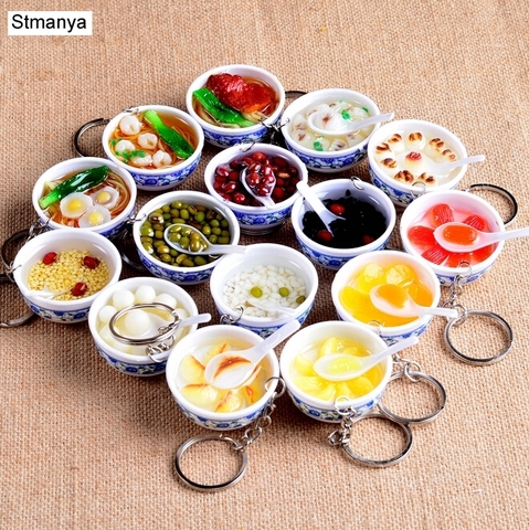 New Simulation Food Key Chains noodle New Keychain Chinese Blue and white porcelain Food Bowl Mini bag pendant  #17169 ► Photo 1/6