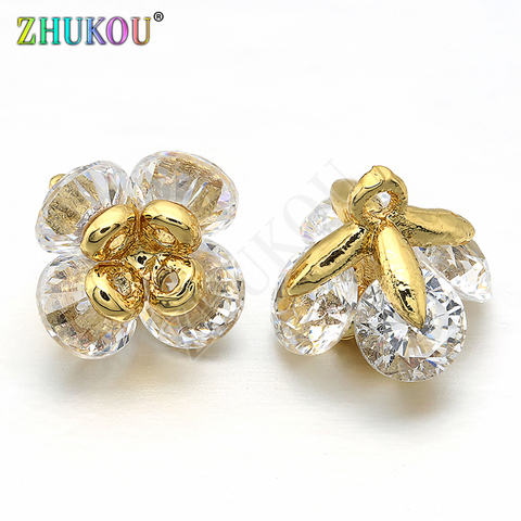 7x7mm Brass Cubic Zirconia Flower Charms Pendants Links DIY Jewelry Bracelet Necklace Making, Hole: 0.5mm, Model: VD247 ► Photo 1/6