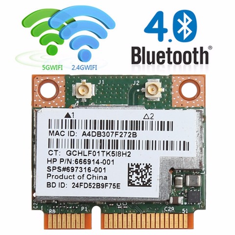 Dual Band 2.4+5G 300M 802.11a/b/g/n WiFi Bluetooth 4.0 Wireless Half Mini PCI-E Card For HP BCM943228HMB SPS 718451-001 ► Photo 1/6