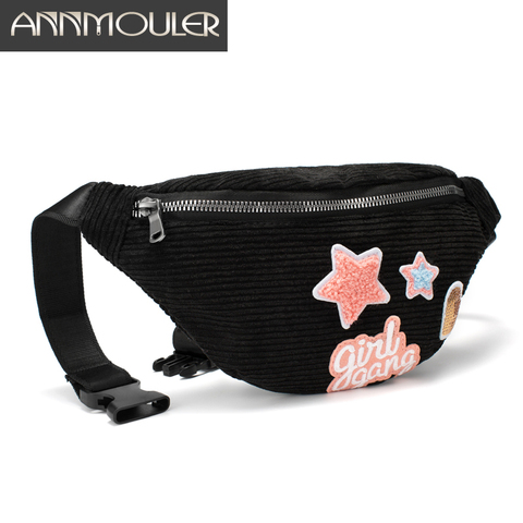 Annmouler Women Fanny Pack Large Capacity Waist Bag 6 Color Patchwork Waist Packs Corduroy Girls Phone Belt Bag Star Bum Bag ► Photo 1/6