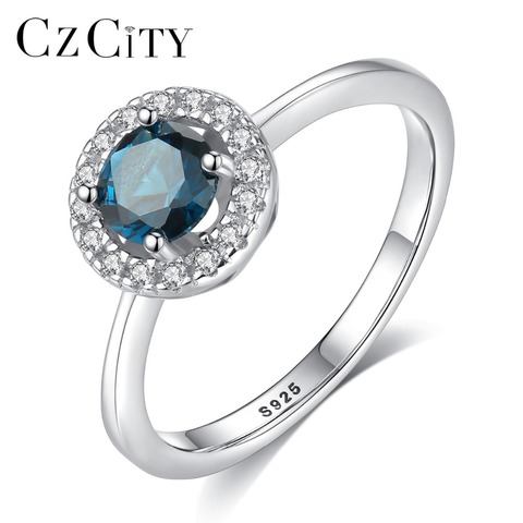CZCITY 925 Silver Sterling Luxury 8mm Round Topaz Rings for Women 3 Colors High Quality Engagement Gemstone Ring Silver Jewelry ► Photo 1/6