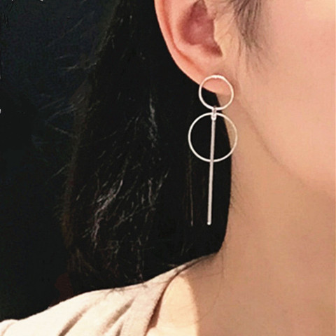 Simple Korean long style tassel pendant size circle earrings for woman girls punk metal geometric earring pretty jewelry bijoux ► Photo 1/6