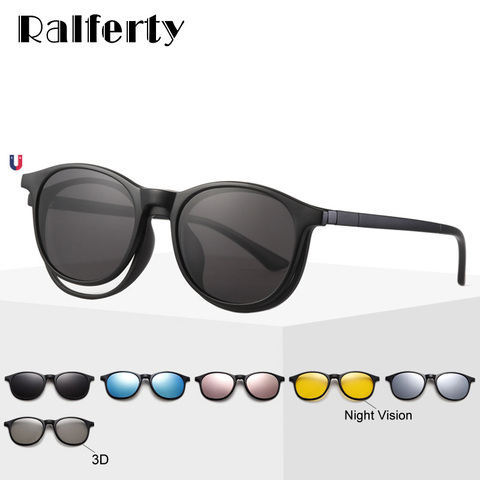 Ralferty 6 In 1 Magnet Sunglasses Women Polarized Eyeglass Frame With Clip On Glasses Men Round UV400 TR90 3D Yellow Oculo A2245 ► Photo 1/6