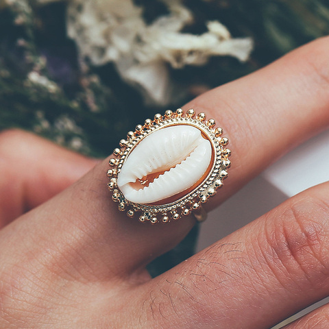 WTLTC Bohemia Cowrie Shell Stack Rings for Women Handmade Beaded Charms Ring Summer Ocean Seashell Rings Surf Accessories Boho ► Photo 1/4