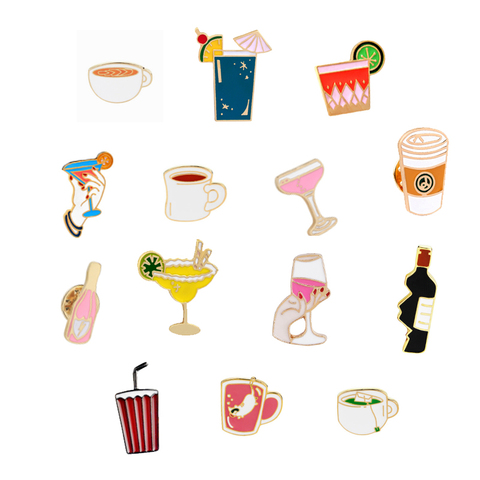 Summer Beach Fashion Cartoon Enamel Pins Fruit Juice Coffee Wine Tea Cup Brooch Denim Jackets Badge Brooches for Women Jewelry ► Photo 1/6