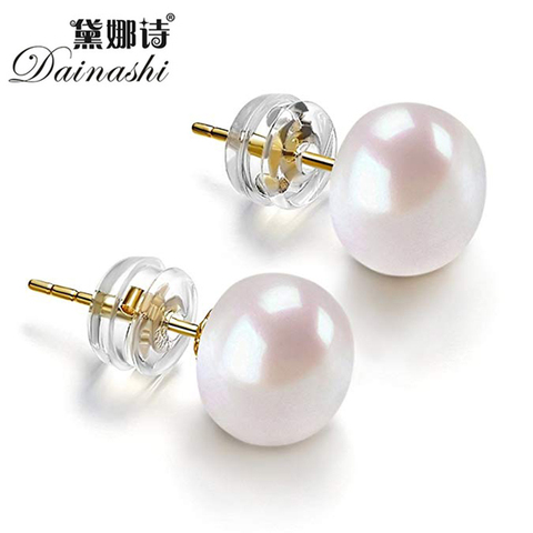 Dainashi High Quality 925Silver Gold Color 8-9mm Bread Round Freshwater Cultured Pearl Stud Earrings For Women Birthday Gift Hot ► Photo 1/5