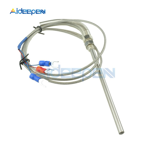 PT100 Thermocouple Wires Stainless Steel RTD Pt100 Temperature Sensor Probe M8 Thread Cable Length 1M/2M With 3 Cable Wires ► Photo 1/5