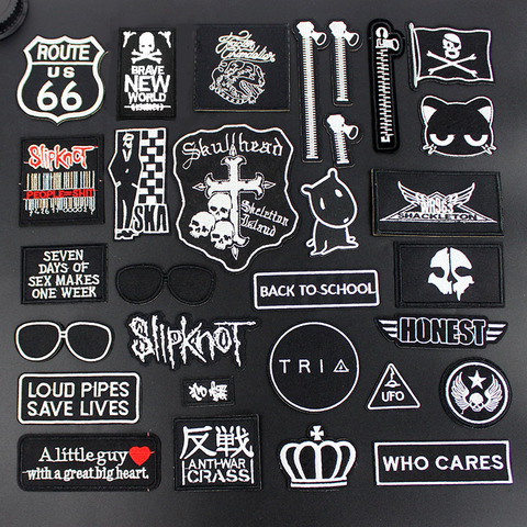 Fashion Punk Hot Black Patches for clothing iron on stickers clothes Patch badges DIY Jacket Jeans Embroidery ► Photo 1/6