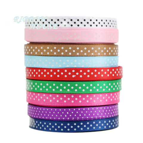 (25 yards/roll) 10mm dots printed cartoon satin ribbon gift wrap decoration lace ribbons ► Photo 1/6