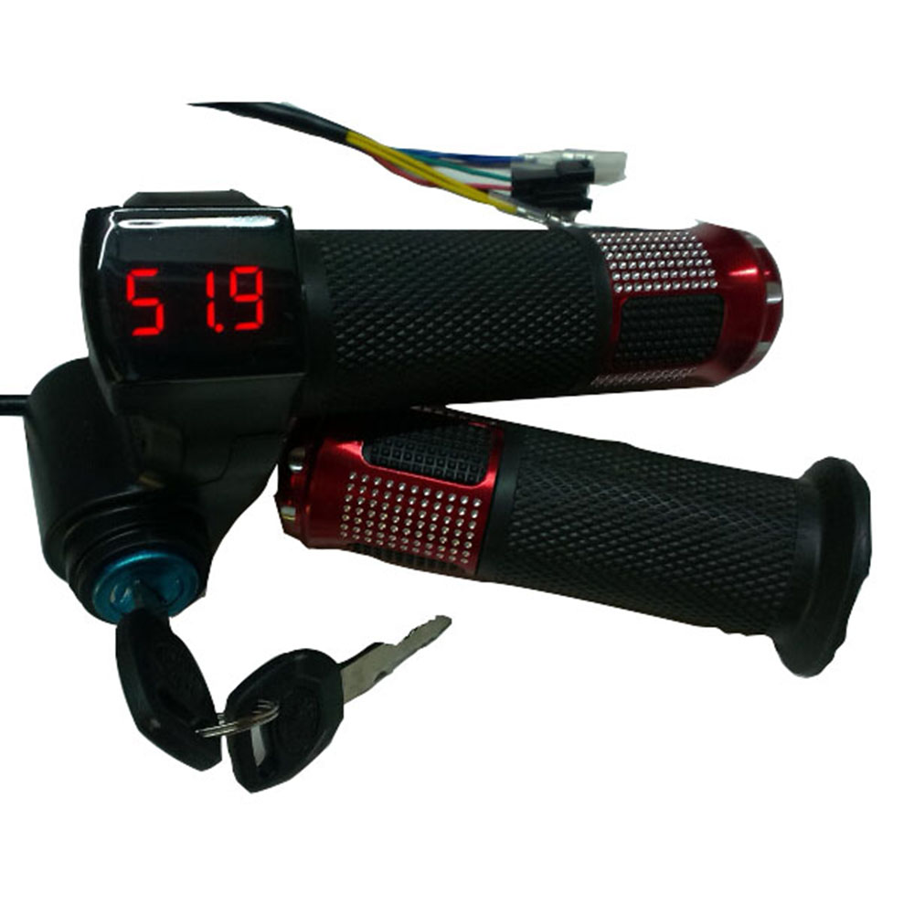 16 12V-72V Ebike Twist Grip Throttle With Power Switch And LED Digital Voltage