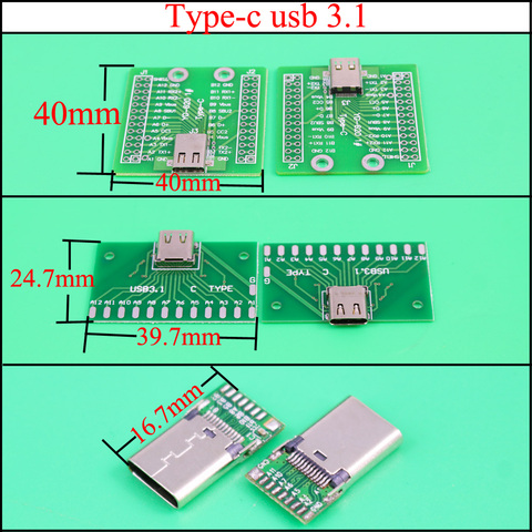 YuXi USB 3.1 Type C Connector 24 Pins Female Socket receptacle adapter to solder wire & cable 24P PCB Board support ► Photo 1/4