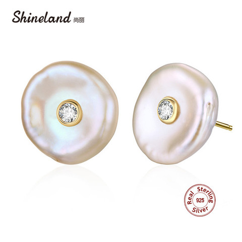 Shineland Baroque Natural Freshwater Pearl S925 Stud Earrings Irregular Shape Brincos  for Women Fashion Jewelry ► Photo 1/5