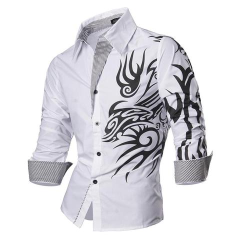 Jeansian Men's Fashion Dress Casual Shirts Button Down Long Sleeve Slim Fit Designer Z001 White2 ► Photo 1/6