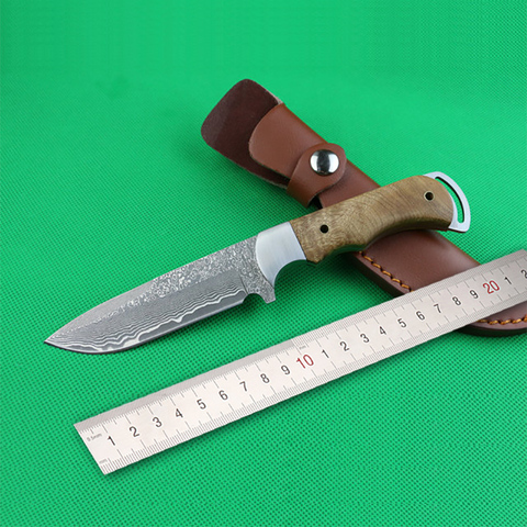 Free shipping Handmade Forged Damascus Hunting Knife Camping Survival Knife Fixed Blade Tactical Knife  wood Hanlde ► Photo 1/6