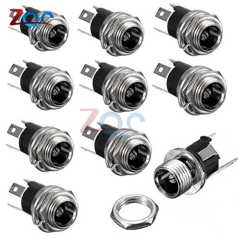 10Pcs 5.5 x 2.1mm DC Power Supply Jack Socket Female Panel Mount 3-Pin Electrical Socket Connector ► Photo 1/6