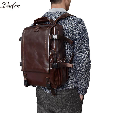 Men's crazy horse Leather backpack Multifunctional genuine leather 14