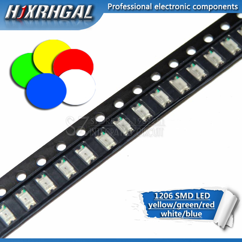 100pcs 1206 SMD LED diodes light  yellow red  green blue White  new and original hjxrhgal ► Photo 1/3