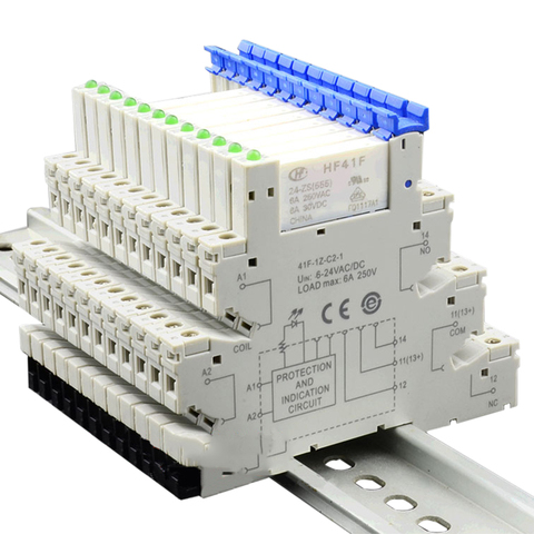 HF41F 24-ZS 1pcs Slim Relay Din Rail PCB Power Relay Holder Coil 24VDC Contact 6A 250VAC 5Pin Voltage Relay Module &Board ► Photo 1/6