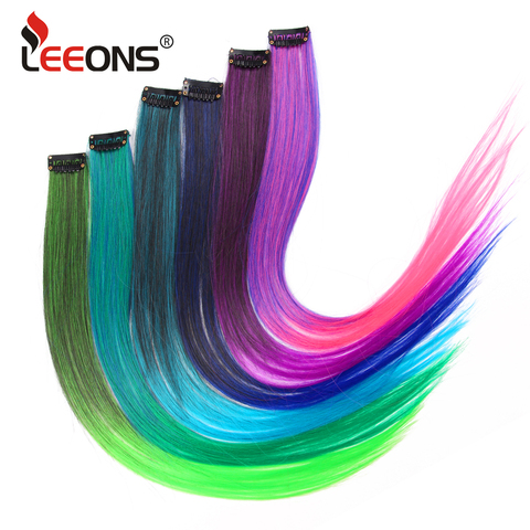 Leeons  Long Straight Women High Temperature Synthetic Clip In Hair Extension Hairpiece Purple Pink Red Blue Rose Colorful ► Photo 1/6