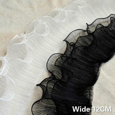 12CM Wide White Black Tulle Three Layers Elastic Ruffle Lace Applique Trim Ribbon For Wedding Dress DIY Sewing Guipure Supplies ► Photo 1/6