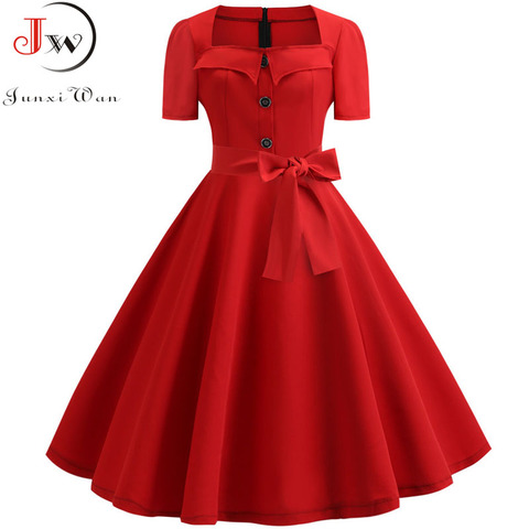 Women Summer Dress Elegant Retro Vintage 50s 60s Robe Rockabilly Swing Pinup Dresses Casual Plus Size Red Party Vestidos ► Photo 1/6
