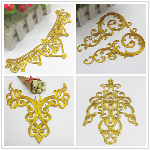 Iron On Appliques Gold Embroidered Patches Party Decoration Vintage Metallic Cosplay Costumes Flower Diy Trims ► Photo 1/5