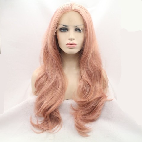 Sylvia Peach Red  Color Natural Wave Hair Mixed Pink Synthetic Lace Front Wigs Heat Resistant Fiber Hair For Women Hair Wigs ► Photo 1/6