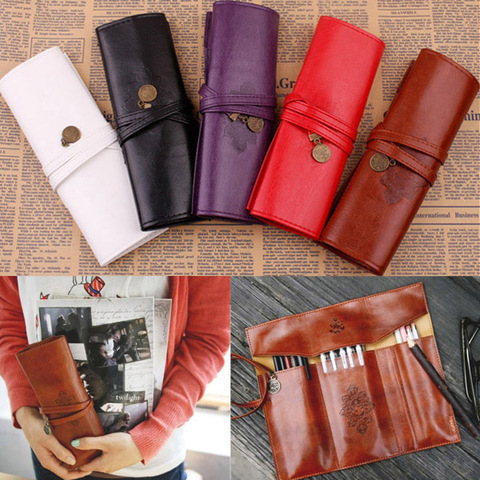 New Style Roll PU Leather Purse Pouch Makeup Pem Pencil Case Cosmetic Bag Retro ► Photo 1/4