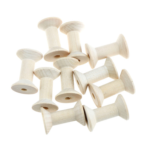 10PCs Empty Wooden Bobbin Spools For Thread Wire 47mmx31mm Natural Color Needlework ► Photo 1/6