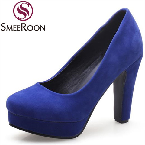 Smeeroon simple concise wedding shoes engagement elegant round toe women's pumps high thick heels woman shoes platform big size ► Photo 1/6