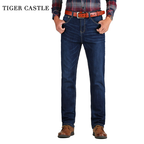 TIGER CASTLE Casual Mens Classic Cotton Jeans Stretch Male Business Denim Pants Slim Fit Brand Overalls for Men Size 38 40 42 ► Photo 1/6