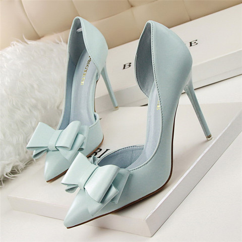 2022 Fashion Delicate Sweet Bowknot High Heel Shoes Side Hollow Pointed Women Pumps Pointed Toe 10.5CM thin Dress Shoes ► Photo 1/6