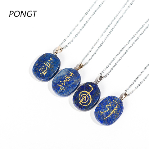 Hot Sale Reiki Natural Stones Necklace Lapis Lazuli Symbol Carving Energy Amulet Quartz Crystal Pendant Chakra Charm Yewelry ► Photo 1/6