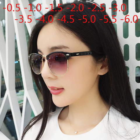 Men Women Students Myopia Sunglasses Metal Half Frame Nearsighted Gray Lens Glasses -0.5 -1 -1.5 -2 -2.5 -3 -3.5 -4 -4.5 -5 -6 ► Photo 1/6