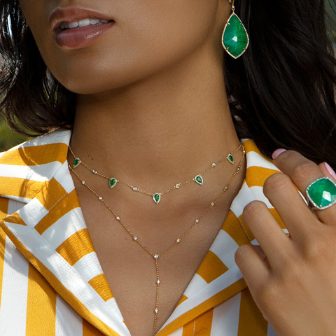 Bohemia 2022 gold color green stone statement chain necklace choker fashion jewelry for women elegance gift stylish jewelry ► Photo 1/6