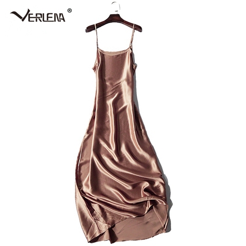 Verlena 2022 Plus Size Cool 100% Thick Silk Summer Dress Women Nightgown Black 120cm Long Maxi Dress Sleeveless Strappy Dresses ► Photo 1/6