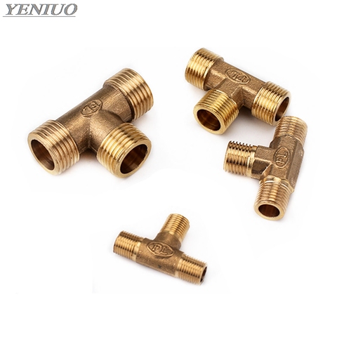 Buy Online Copper 1 8 1 4 3 8 1 2 3 4 1 Bsp Male Thread Tee Type 3 Way Brass Pipe Fitting Adapter Coupler Connector For Water Alitools