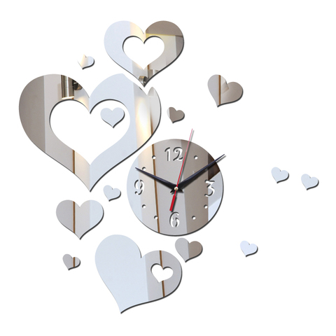 Hot sale modern style hearts decor diy single face acrylic wall clocks needle quartz wall watches still life wall stickers ► Photo 1/6