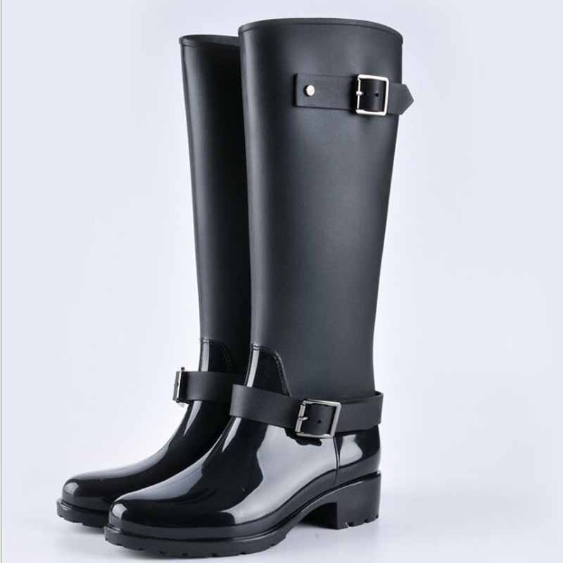 Womens Solid Color Accessories Water Shoes Low Tube Low Heel Slip Open rain Boots