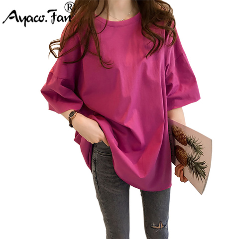 Candy Color Short Sleeve Loose T-Shirts Girls Summer 2022 New Cool