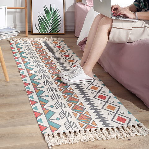 Bohemian Style Carpets Cotton Weave Rugs For Living Room Bedroom Decor Tassels Tapete Floor Door Mat Coffee Table Sofa Area Home ► Photo 1/6