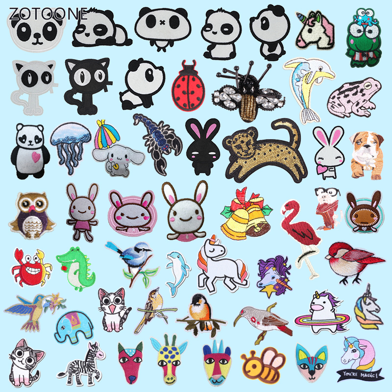 Mix Lot Animal Cartoon Embroidered Cloth Patch Iron On Sew Applique DIY Badge