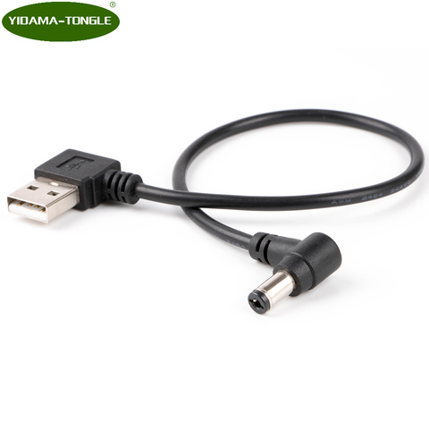 Left Angled USB 2.0 Male to 5.5mm x 2.1mm DC power Plug Barrel 5v Cable 1ft ► Photo 1/4