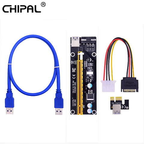 CHIPAL 0.6M PCI-E Riser Card PCI Express PCIE 1X to 16X Extension Adapter USB 3.0 Cable SATA 4Pin Power for Bitcoin Miner Mining ► Photo 1/6