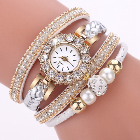 Luxury Gold Leather Watches For Women Pearls Dress Creative Watches Casual Women Bracelet Wristwatch Clock Gift Relogio Feminino ► Photo 1/6