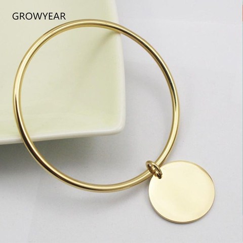 Classic Round Golden Charm Bangle Bracelet Stainless Steel Women Fashion Jewelry Gold Color  ► Photo 1/6